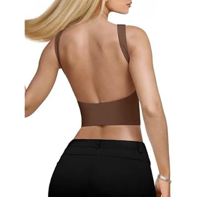[REORIA] REORIA Women's Sexy Open Back High Neck Sleeveless Tank Top Y2k Trendy Backless Crop Tops