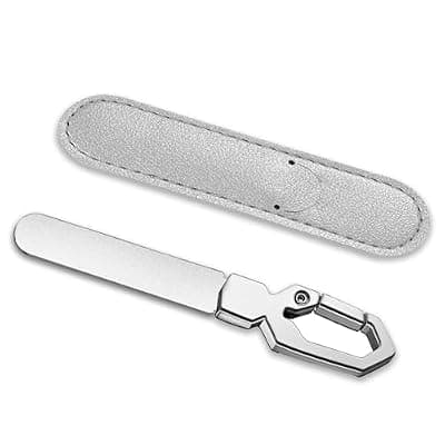 [VISDOLL] VISDOLL Stainless Steel Double Sided Nail File - Professional Metal Fingernail Toenail Tool for Men (Thick Nails) & Women, Washable Reusable Durable with Travel-Friendly Leather Case, Home & Salon Use