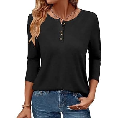 [GKBK] GKBK 3/4 Sleeve Womens Tops Fall Clothes Henley Casual Spring Summer Lightweight Basic Tunic Shirts
