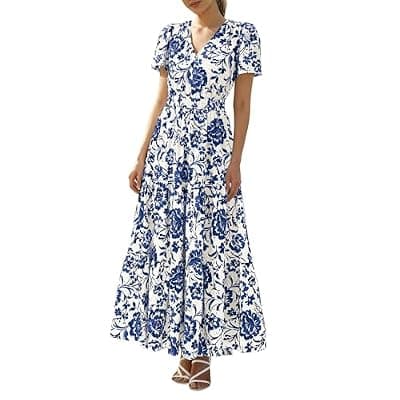 [BTFBM] BTFBM Womens Summer Dresses 2026 V Neck Hollow Out Eyelet A Line Flowy Boho Beach Vacation Wedding Guest Maxi Dress