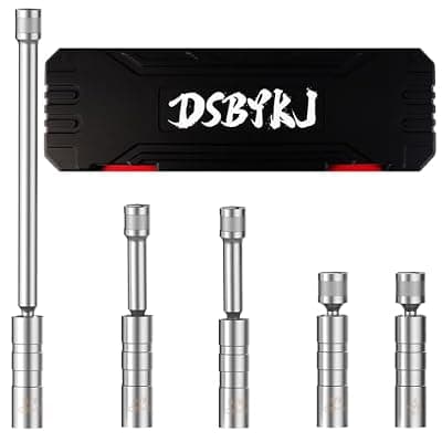 [DSBYKJ] DSBYKJ 5 Piece 3/8" Drive Magnetic Rotary Swivel Spark Plug Socket Set ，Thin Wall Spark Plug Sockets with9/16", 5/8", 14mm Receptacles and 3/8" Drivers with 12 Points, Cr-V Steel
