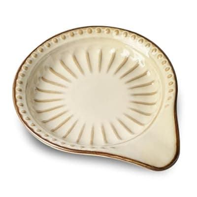 [JINGUS] JINGUS Spoon Rest for Stove Top, Ceramic Spoon Holder for Kitchen Counter, 5.1 Inch Heat-Resistant Cooking Utensil Rest for Coffee Spoon Dish & Spatula Tray, Dishwasher Safe, Beige