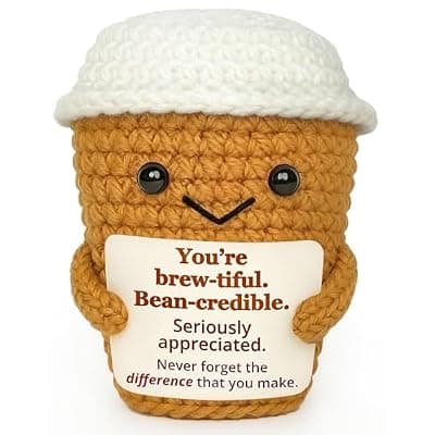 [Krinisou] Krinisou Coffee Lovers Gifts for Women, Positive Espresso Emotional Crochet Handmade Support, Small Appreciation Gifts for Coworker, Teacher Friends Thank You Gift