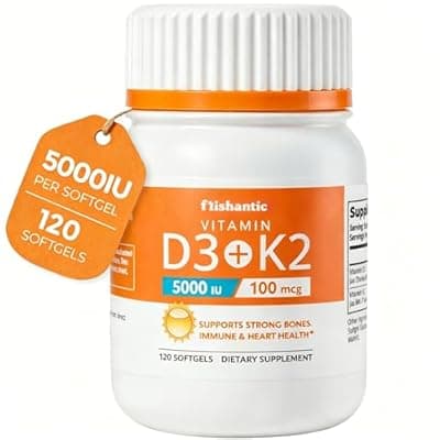 [Frishantic] Frishantic Vitamin D3 K2 5000IU 100mcg MK-7 — Multi-Supplement for Bone, Immune & Heart Health Support, Gluten Free Non-GMO Keto-Friendly Softgels, 120 Count (4-Month Supply)