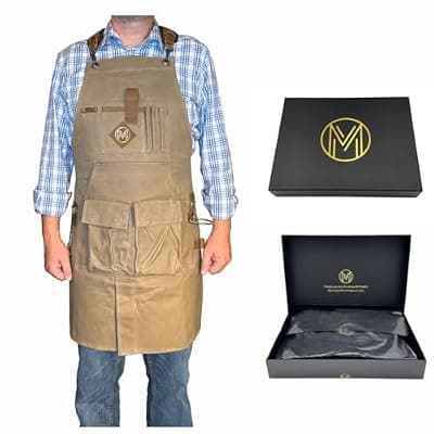 [Jeterex Pets] Mt Diablo 16oz - Woodworking Apron - Work Apron with Duck Weave Paraffin Waxed Canvas, Genuine Leather - Fits XS-XL