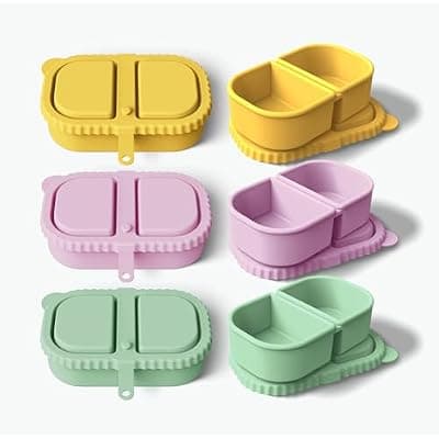 [Ta7lee] Ta7lee 2-Compartment Silicone Snack Container for Kids Adults - Leakproof Healthy Food Storage Box with Fork & Spoon, BPA-Free Portion Control Lunch Box for School Travel Work (3 Pack, 8oz)