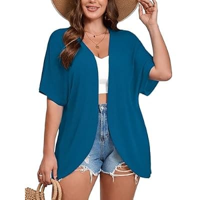 [AusLook] AusLook Women's Plus Size Short Sleeve Shawls and Wraps Lightweight Open Front Cardigan Cover Ups Shrugs Kimonos Jacket Coat