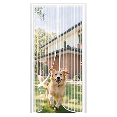 [TOTOZAKUL] Magnetic Screen Door Fit Door Size 32×80in, Screen Itself Size 34x81in, Hands Free Self Sealing, Full Frame Magic Tape Mesh Screen Door with Magnets Heavy-Duty Mesh Curtain for Entry Door White