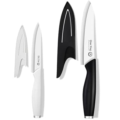 [Qianying] Ceramic Knife Set for Kitchen with Sheath: 2PCS Rustproof 100% Zirconia Pure Ceramic Fruit Knives, Sharp Blade, Ergonomic Handle