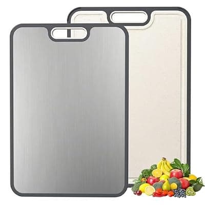 [Brnch] Cutting Board for Kitchen, Cutting Board Double Sided Food Grade, Pure Titanium and Wheat Straw PP Non-slip durable and easy to clean (Large)
