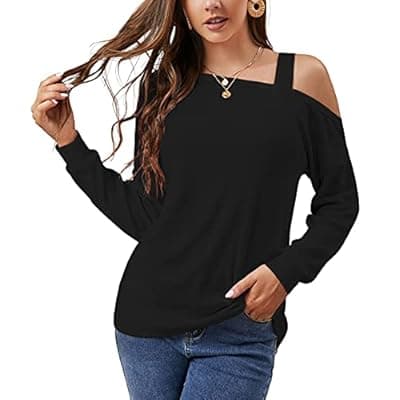 [JINKESI] JINKESI Women's Long Sleeve Tunic Tops Casual Cold Shoulder Blouse Shirts