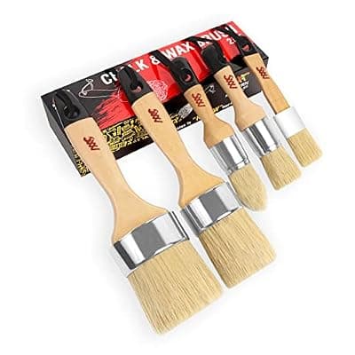 [MODERN ART SUPPLIES A PRODUCT OF SMARTVISION CO] Chalk Paint Brushes for Furniture 5-Piece Set, Natural Bristle Round & Oval - 3 Small & 2 Large Wax Brushes (1-2.5"), for Painting, Stenciling, Waxing, Works with All Chalk Paints, Annie Sloan & Waxes