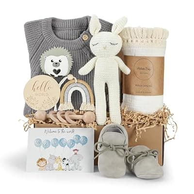 [meloom] meloom Baby Gift Set, Baby Boy Newborn Gifts Box, Boho Gender Neutral Unisex Baby Essentials, Baby Shower Gifts for New Moms, New Baby Gifts for Boys, Personalized Gift Basket for New Babies