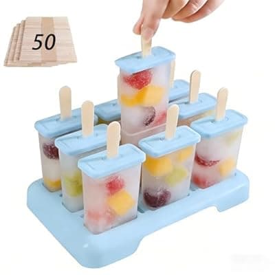 [Alegend] Popsicle Molds Set 9 Pieces with 50 disposable wooden sticks-BPA Free,Easy-Release Ice Pop Molds,Homemade Ice Cream Molds(Blue)