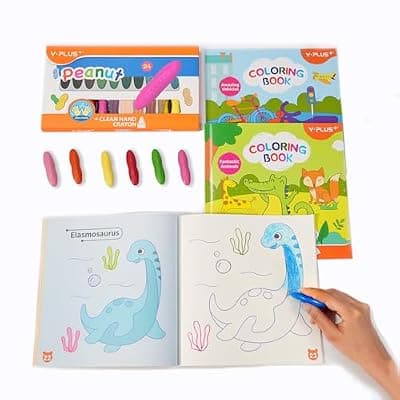 [YPLUS] YPLUS Coloring Set for Kids with 24 Crayons 3 Coloring Books, Toddler Painting Kit Peanut Crayon Drawing Books, Washbale Non Toxic Art Craft Supplies for 1-3, 2-4, 4-6