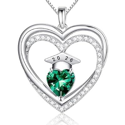 [Ritach] Ritach Graduation Gift for Her 2026 - S925 Sterling Silver Class of 2026 Grad Cap Necklace Heart Birthstone Necklace College High School Graduation Gift for Her