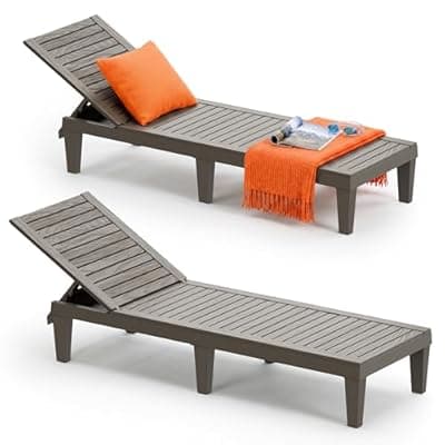 [NBYSGO] NBYSGO Outdoor Lounge Chair Set of 2, 5-Positions Adjustable Patio Chaise Lounges, Waterproof Tanning Chairs for Poolside, Backyard, Scratch-Resistant & Easy to Clean (Grey Striped, Set of 2)