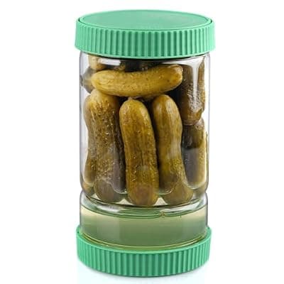 [WENHHUUA] WENHHUUA Glass Pickle Jar with Strainer Flip, 40oz Hourglass Airtight Container, Easy Open Refrigerator Storage Pickles Juice Separator for Olive Jalapeno Gherkin, Green