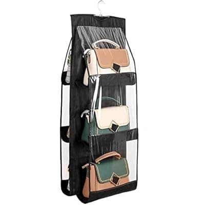 [ZB.soar] ZB.soar Handbag Purse Organizer, Enlarged 6 Pockets Upgrade Dust Proof Purse Organizer Closet,Washable Wardrobe Closet Storager(6 Pockets Black)