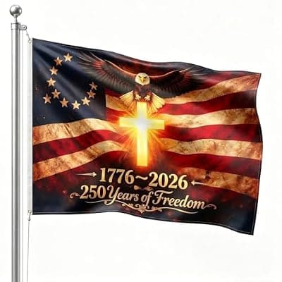 [Mqaue] Us 250 Flag – 250th Anniversary USA Flag with Cross, 3x5 Ft 3-Layer Double-Sided Print 1776-2026 American Freedom Banner, Patriotic Outdoor Yard Flag for 4th of July
