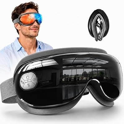 [TSWONKS] TSWONKS Eye Massager with Heat and Cooling, Eye Massager for Migraines, Heated Face Massagers Mask for Dry Eye Strain Relief Improve Sleep, Birthday Gifts for Men Father’s Day Black