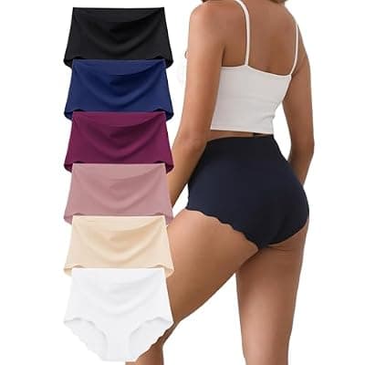 [MCOWOD] MCOWOD Womens Underwear, Seamless Underwear for Women, Briefs, No Show Panties, Scalloped Edge, Multicolor, 6-Pack
