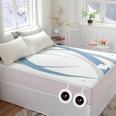 [GOTCOZY] Gotcozy Heated Mattress Pad King Size Dual Control - Electric Mattress Pad Fit up to 15‘’ with 6 Heat Setting & 10 Hour Auto Off ETL Certified Machine Washable(Blue)