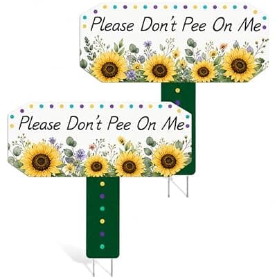 [BEFEIEULEAQ] 2 Pack Sunflower No Peeing Dog Sign for Yard, PVC Please Don't Pee on Me Sign, 11.5x9" Curb Your Dog Stake, Decorative No Pooping Signs for Grass