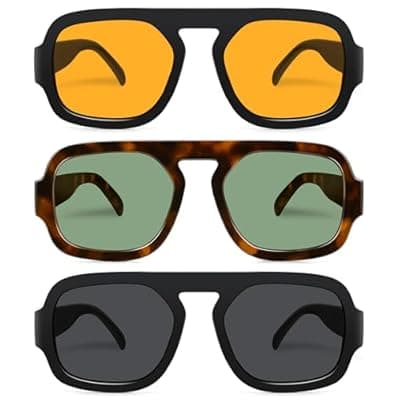 [YMRFW] YMRFW Retro Square Aviator Sunglasses for Women Men 70s Vintage style Shades Trendy Flat Top UV Protection Sun Glasses