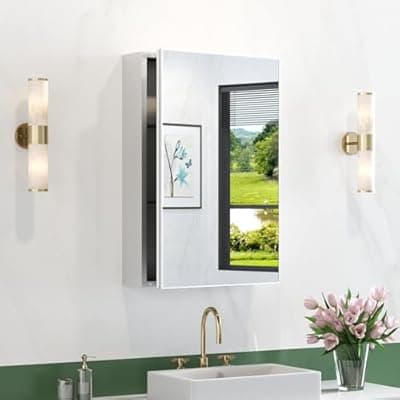 [viechanro] 16"x24" Bathroom Medicine Cabinet with Mirror, Surface Mount Medicine Cabinet with Storage, Frameless Full Aluminum Material with 2 Adjustable Glass Shelves, Tempered Glass, Modern Silver Finish