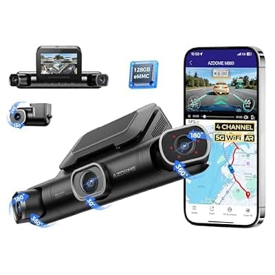 [AZDOME] AZDOME 360° 4 Channel Dash Cam Front and Rear Inside, Built-in 128GB eMMC, 2K+1080P*3 Dashcam, Left Right, Voice Control, 5G WiFi Dash Camera for Cars with 4 Adjustable Lenses, IR Night Vision, M660