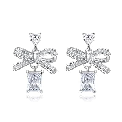 [YMLJYSH] Silver Gold Bow Earrings for Women Sparkly Cubic Zirconia Rhinestone Prom Wedding Party Dangle Earrings 925 Sterling Silver Post for Her