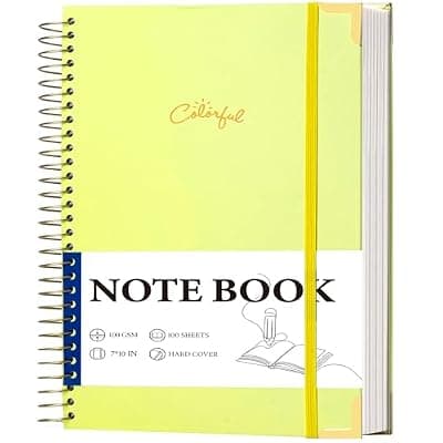 [Yoment] Yoment B5 Spiral Notebook with Folder Pockets - 200 Pages Hardcover College Ruled Journal, Thick 100gsm Paper for Note Taking, Work & Office, Lined Notebook for Women & Men, Yellow