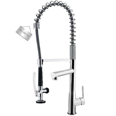 Commercial Kitchen Faucet with 26.25" High Arch Pull-Down Sprayer, Solid Brass Single Handle Pre-Rinse Spring Kitchen Sink Faucet with Dual-Function Spray Head, Chrome Double-Headed Kitchen Faucets