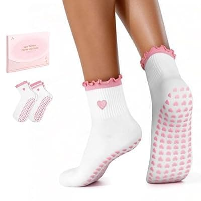 [ALLIVE] ALLIVE Pilates Socks with Grips for Women, Breathable Soft Non Slip Cute Yoga Socks for Studio or Home, Gift-Ready Set