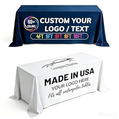 [MAIMIPU] MAIMIPU Personalized Custom Table Cloth with Logo 4/5/6/8/10FT Custom Table Cover for Business Tradeshow Events Company School Shop Wedding Welfare Organization Other Important (6 FT)