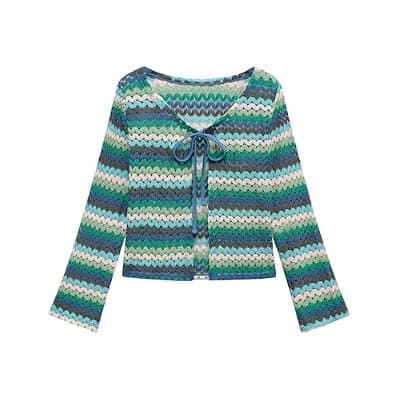 [ZAFUL] ZAFUL Swimsuit Coverup Shirt for Women Crochet Cardigan Bathing Suit Cover Up Long Sleeve Cover Ups Top