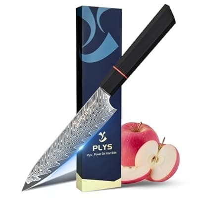 [Plys] 5.5-Inch Japanese Chef Knife - Razor Sharp Damascus Small Kitchen Knife, AUS-10 Steel for Paring Knife with G10 Handle