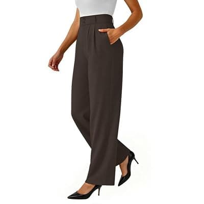 [keriffe] keriffe Womens Wide Leg Dress Pants Stretchy High Waisted Work Trousers | Loose Fit, Business Casual Pants, Pull on Teacher Outfits, Office Slacks, 2 Side Pockets