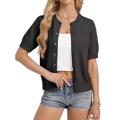 [GRACE KARIN] GRACE KARIN Womens Casual Short Sleeve Cardigan Lightweight Summer Cardigan Sweater 2026 Button Up Cropped Shrug Sweater