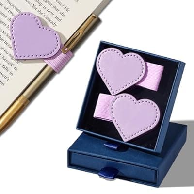 [Targonixus] 2Pcs Magnetic Leather Bookmarks with Gift Box Heart-Shaped Magnetic Pen Holder Book Marks Clip Gift for Book Lover Readers Cute Bookmark for Women, Purple