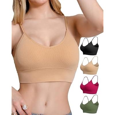 [QDN] QDN Seamless Bralette with Removable Padded Cups Adjustable Straps– Soft Wireless Support for Yoga, Low Back Bra Sleep Bras