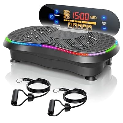 [POWERFUEL] POWERFUEL Large Vibration Plate Exercise Machine for Lymphatic Drainage, 500 Lbs Capacity Vibrating Plate with Light Strip, 200 Levels, Bluetooth Audio, LED Display, Home Workout Equipment