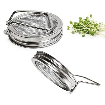 [ata] 2 Pcs All-in-One Wide Mouth Mason Jar Lids for Broccoli Seeds, Alfalfa, Mung Beans & microgreens, Sprouting Lid with Built-in Stand, Stainless Steel Sprouting Jar Kit Accessory