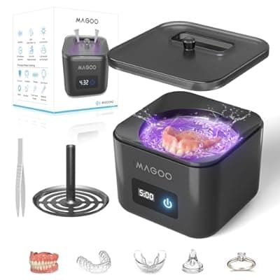 [magoo] Ultrasonic Retainer Cleaner Machine, Denture Cleaner for Aligners Night Guards Braces Mouth Guards Toothbrush Heads，All-in-One Dental & Jewelry Cleaner, 45kHz 200ML, Dual Modes