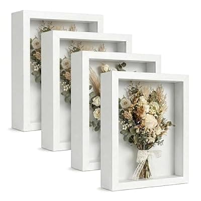 [BEFEIEULEAQ] 4 Pack 8x10Shadow Box Frame Set, Deep Wood Display Case with 1.2" Interior Depth, High-Value Memory Box for Dried Flowers, Medals & Crafts, Photo Frames for Wall & Tabletop, White