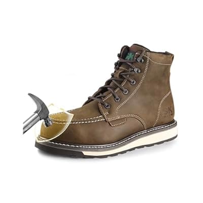 [SKPRO] SKPRO Men's Steel Toe Work Boots, 6'' Moc Toe Safety Boots, Non Slip Comfortable Construction Wedge Work Shoes