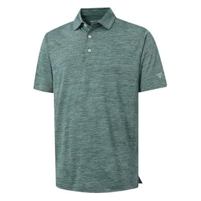 [M MAELREG] M MAELREG Short Sleeve Golf Shirts for Men Moisture Wicking Performance Lightweight Jacquard 3 Button Polo Shirts for Men