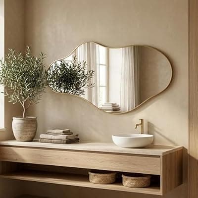 [potijo] potijo Irregular Wall Mirror 22"x40" Gold Abstract Asymmetrical Mirrors for Wall, Decorative Wavy Mirror for Entryway, Bedroom, Cloakroom, Living Room, Aluminum Alloy Frame