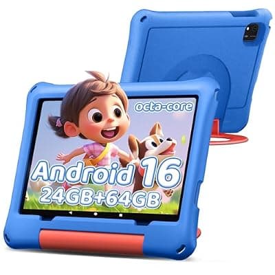 [aiprotablet] aiprotablet 10 inch Kids Tablet, Android 16 Tablet for Kid, Octa-Core CPU, 24GB RAM, 64GB ROM 1TF Card Expandable for Toddler Children,Tablets with Case, Parental Control, 6000mAh,WiFi, BT5.0 (Blue)